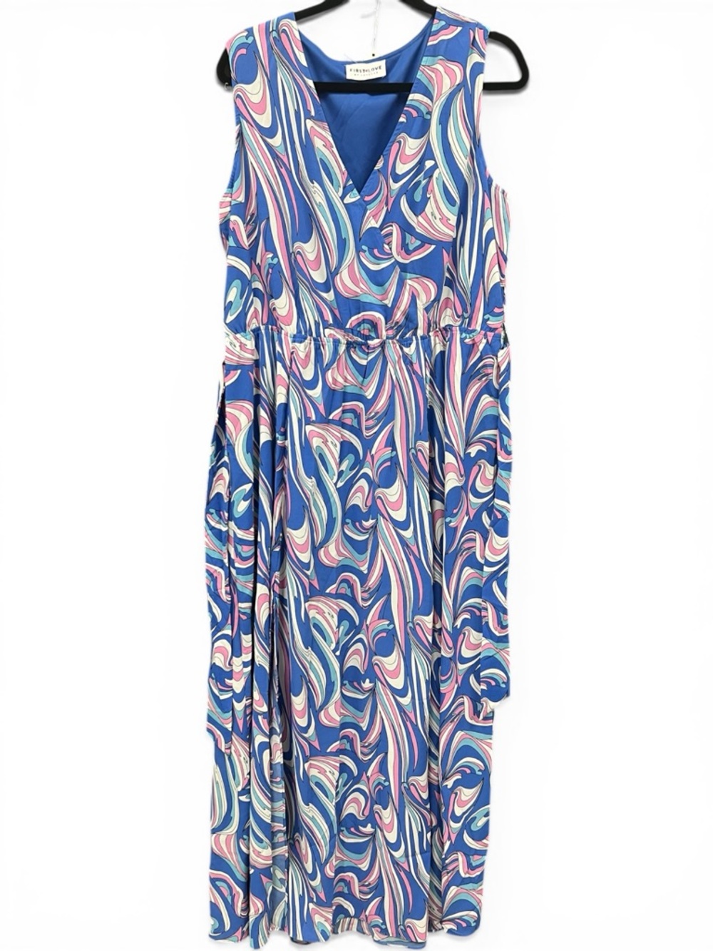 First love by Lovelyn
Sleeveless Swirl Print Maxi Dress - Blue & Pink
